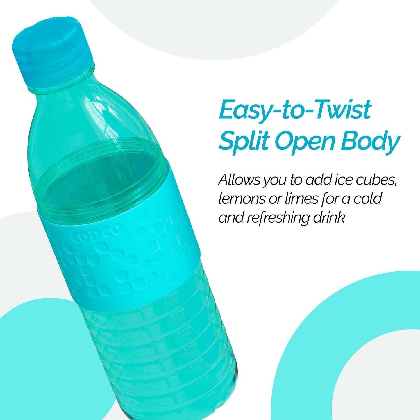 Copco Hydra 16.9oz Water Bottle, Set of 2 - Non-Slip Sleeve & BPA-Free Tritan Plastic - Dishwasher Safe, Reusable Plastic To Go Bottle - Leak-Proof