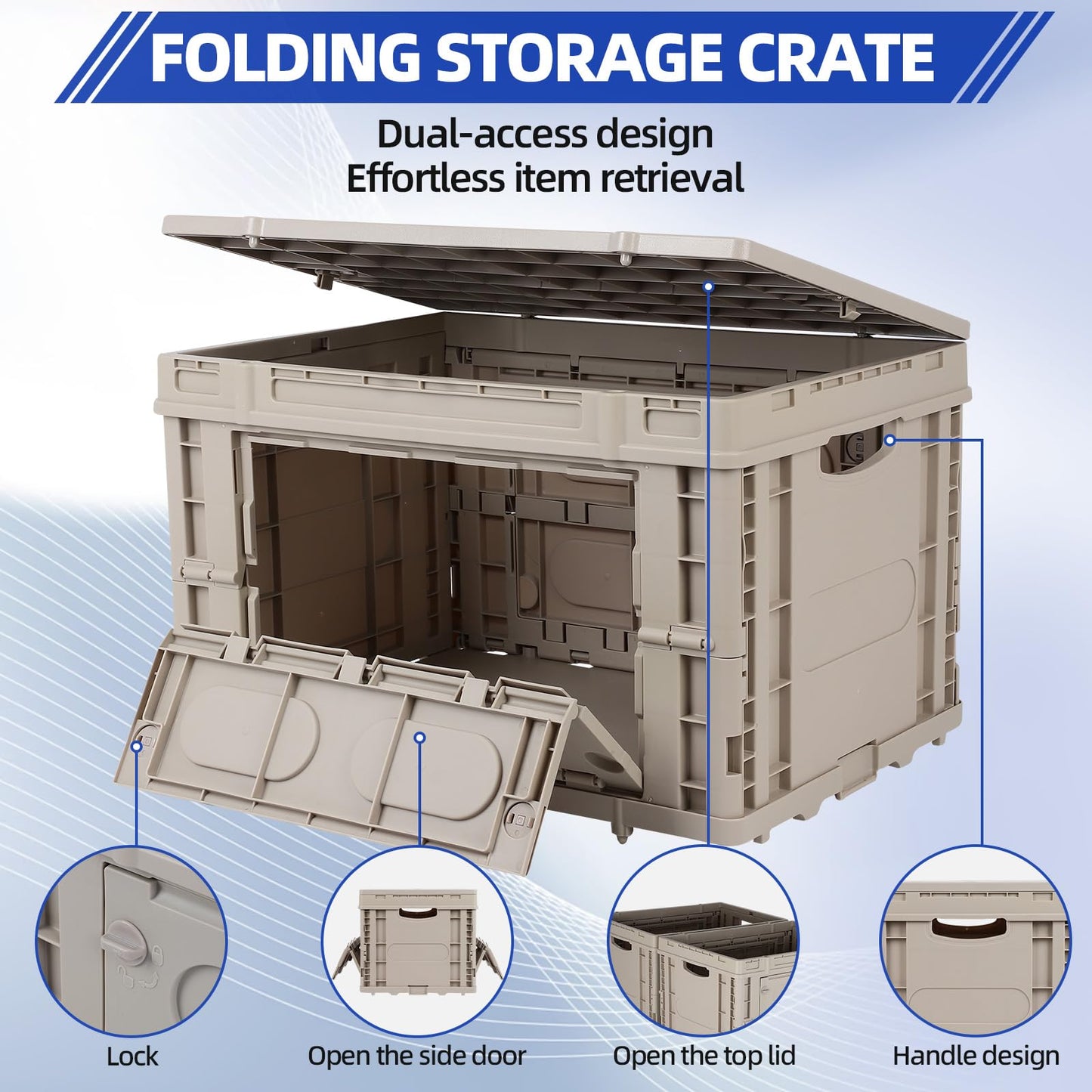 FAHKNS Collapsible Storage Bins with Lids,Stackable Utility Crates with Handles,Foldable Camping Box with 2 Side Doors,Folding Containers…