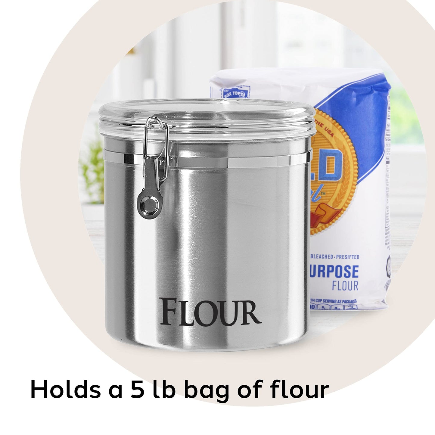 Oggi Jumbo 8" Stainless Steel Flour Clamp Canister - Airtight Food Storage Container Ideal for Kitchen & Pantry Storage of Flour or other Bulk, Dry…