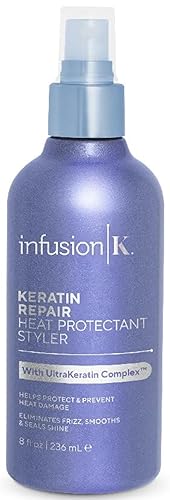 Infusion K Heat Protectant Styler with UltraKeratin Complex - Prevent Heat Damage & Breakage | Control Frizz & Enhance Shine | Color Safe, Paraben
