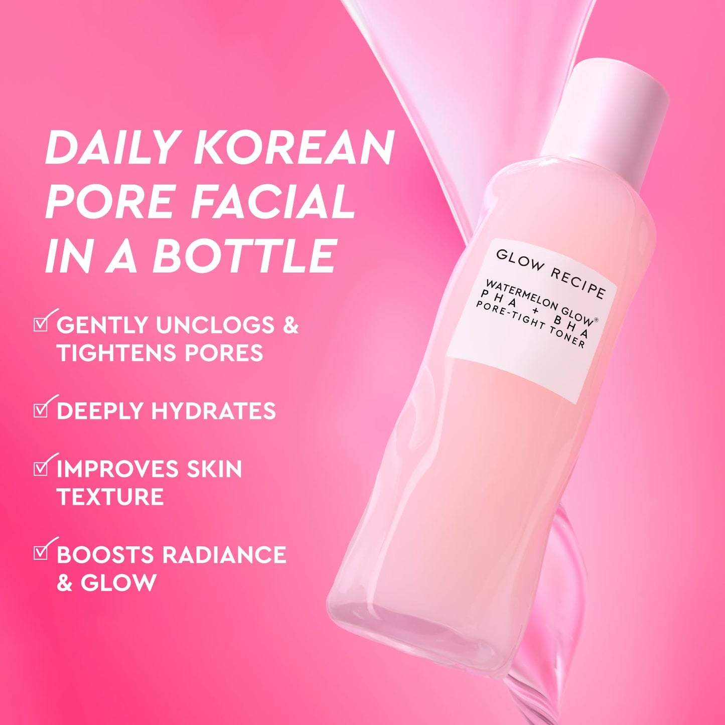 Glow Recipe PHA + BHA Face Toner - Korean Skin Care Pore Minimizer & Gentle Facial Exfoliator for Tightening, Hydrating & Exfoliating - Glycerin