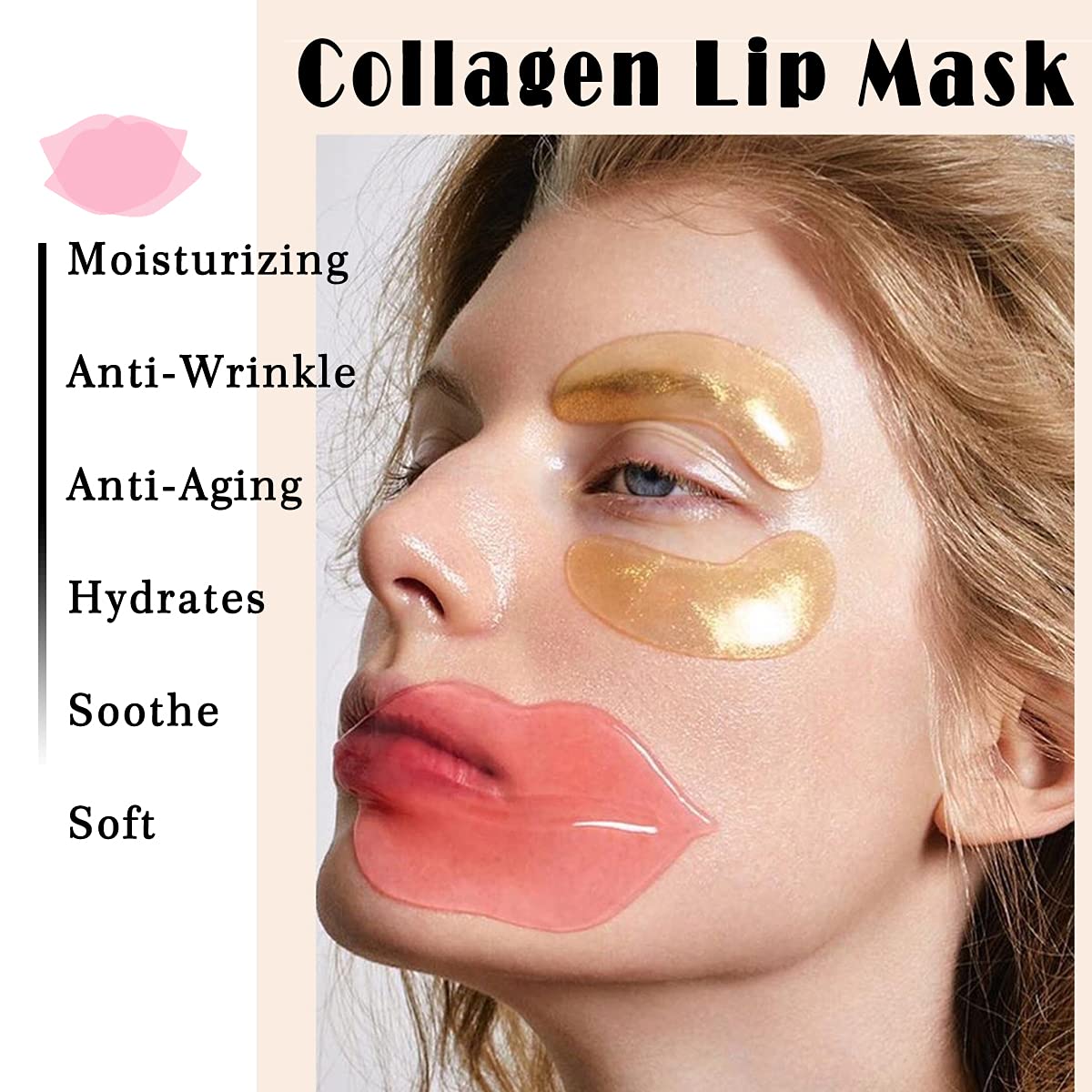 VEZE Lip Masks 20 Pcs, Mask for Dry Lip, Sheets, Collagen Skin Care, Crystal Pads Moisturizing, Anti-Wrinkle, Anti-Aging, Firms & Hydrates Lips, Sleep