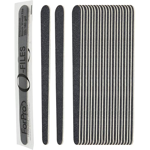 ForPro Professional Collection O-Files Wood Boards, Black, 100/180 Grit, Manicure & Pedicure Nail Files, 6” L x .75“ W, 100-Count