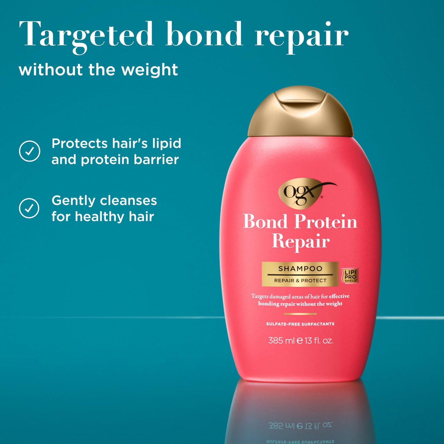 OGX Repair & Protect Bond Protein Repair Shampoo, Lightweight Hair Wash Cleanses & Targets Damaged Hair for Effective Bond Repair, Formulated without Beauty and Personal Care OGX