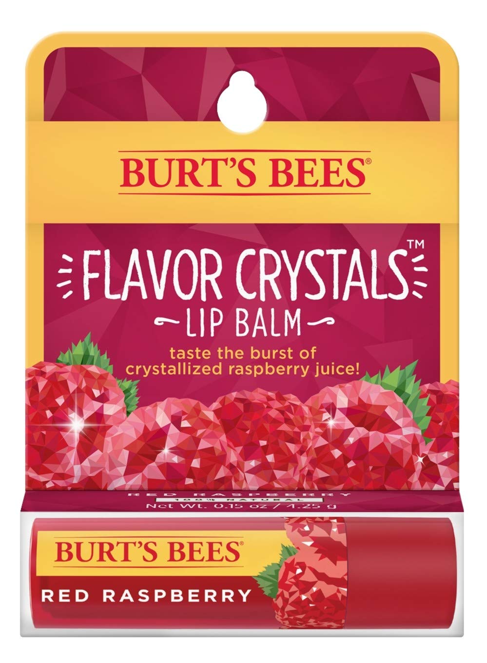 Burt's Bees Flavor Crystals 100% Natural Lip Balm, Red Raspberry with Beeswax & Fruit Extracts - 1 Tube,0.16 ounce