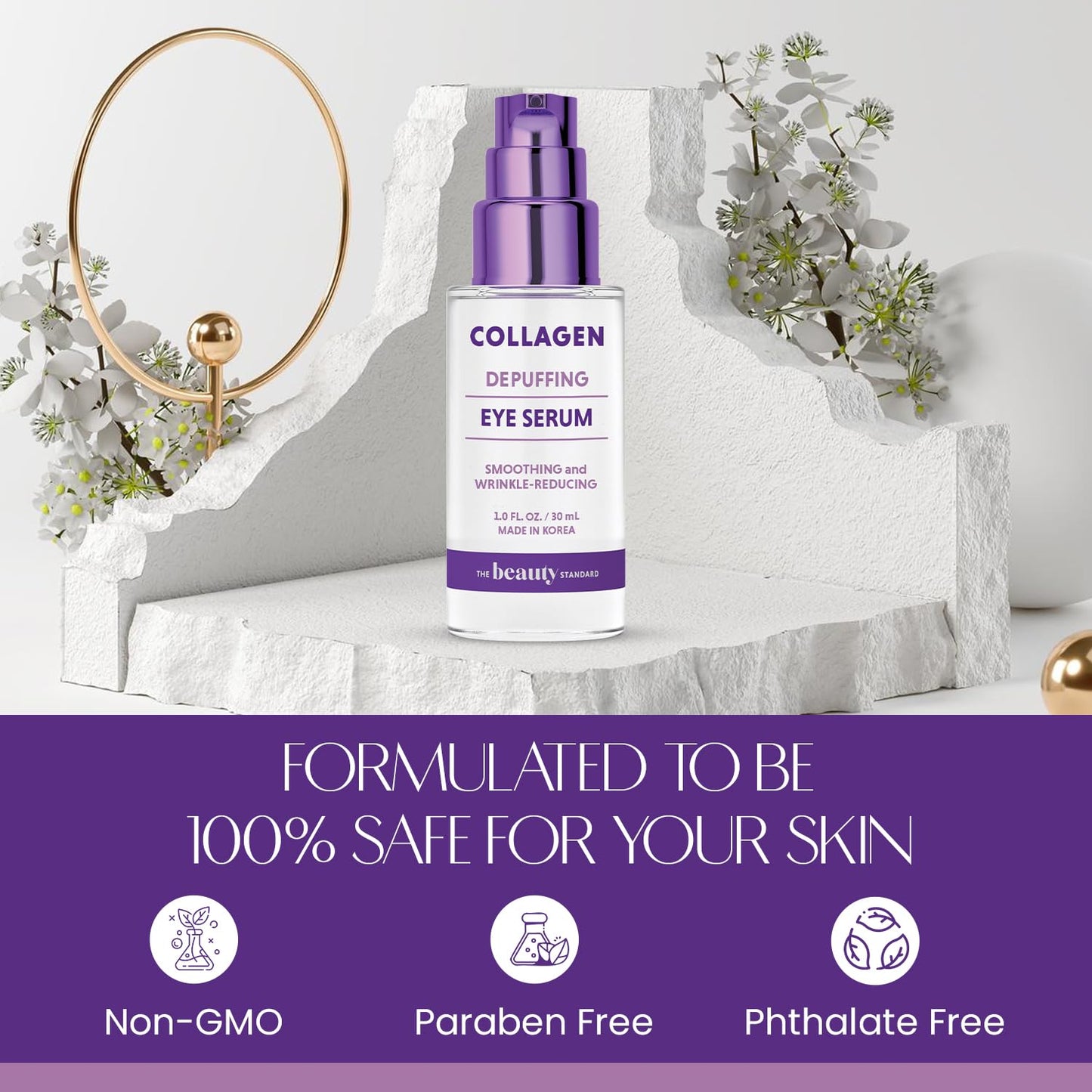 The Beauty Standard Collagen & Hyaluronic Acid Under Eye Serum - Anti-Aging, Hydrating, Reduces Puffiness & Wrinkles - Dermatologist Tested, Korean