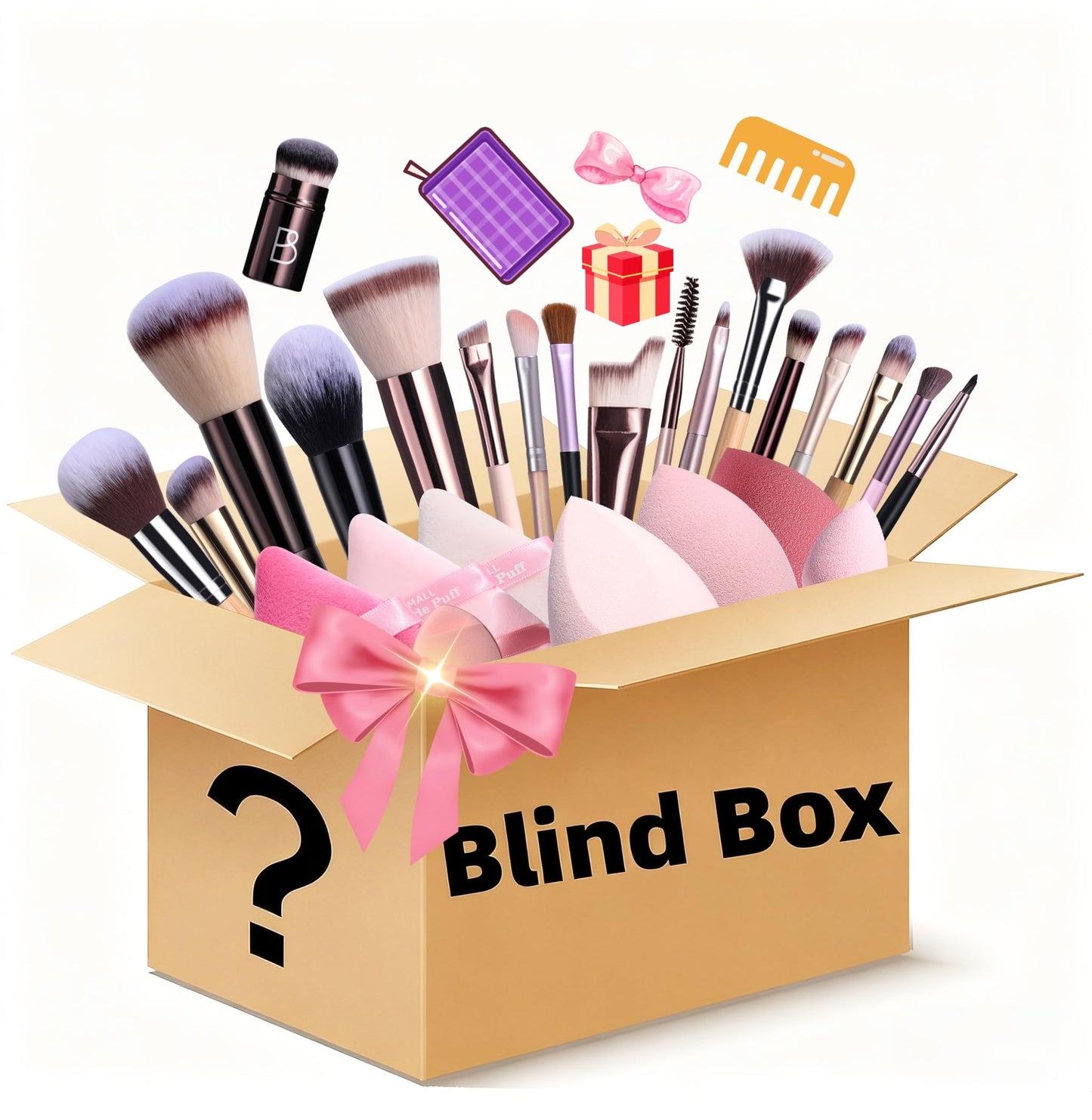 BS-MALL Makeup Brushes & Beauty Tools Assortment Box - Curated Collection of Makeup Brushes, Makeup Bag, Makeup Sponge, Hair Ties & More Professional Beauty and Personal Care BS-MALL Default Title