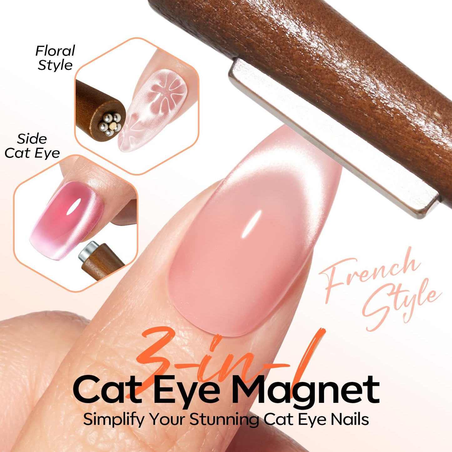 modelones Cat Eye Magnet, 10PCS Cateye Magnet for Nails Cat Eye Gel Nail Polish Tools Heart Hole Square Powerful 3-in-1 Dual Head Magnetic Wand Heart Beauty and Personal Care modelones