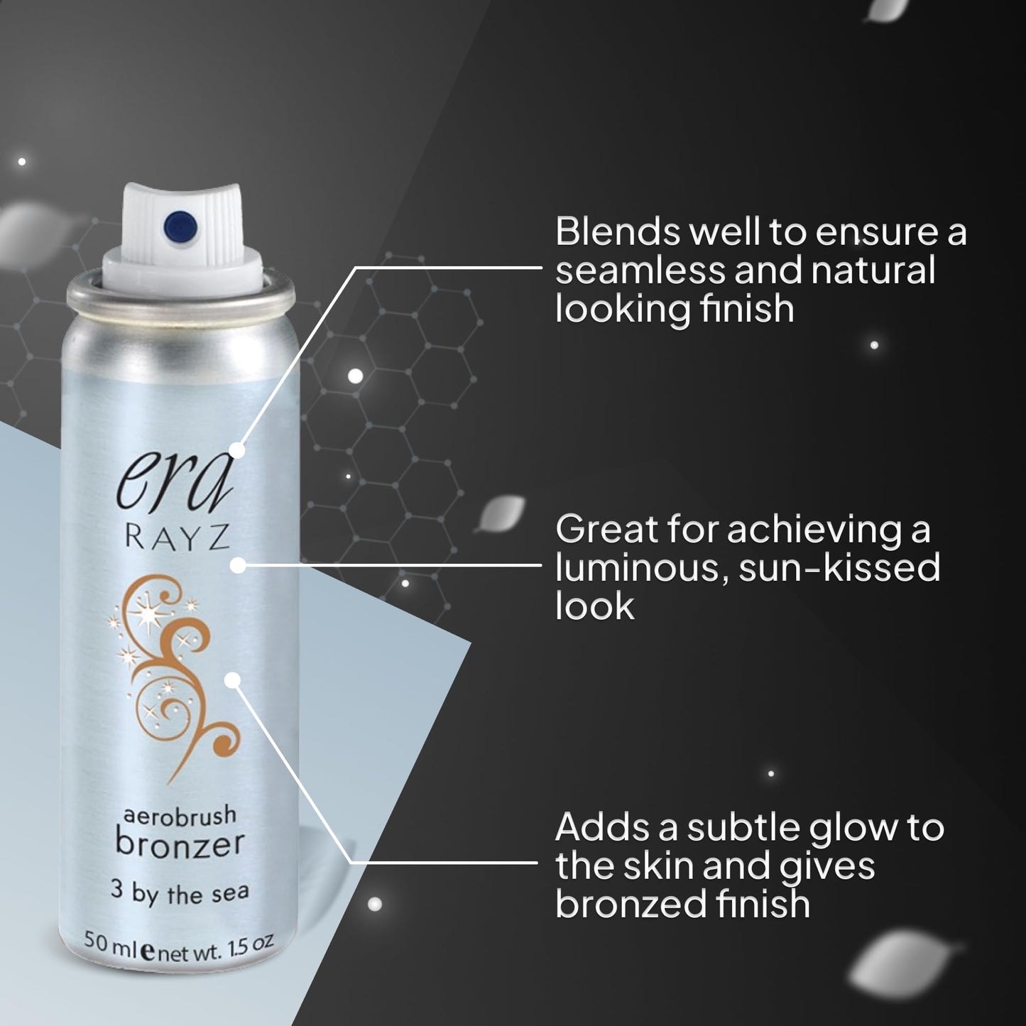 ERA Rayz Spray on Bronzer (3 by the Sea, 1.5 oz) - Airbrush Makeup, Everyday, Buildable, Professional Cosmetics by Era Beauty, Dark Bronze