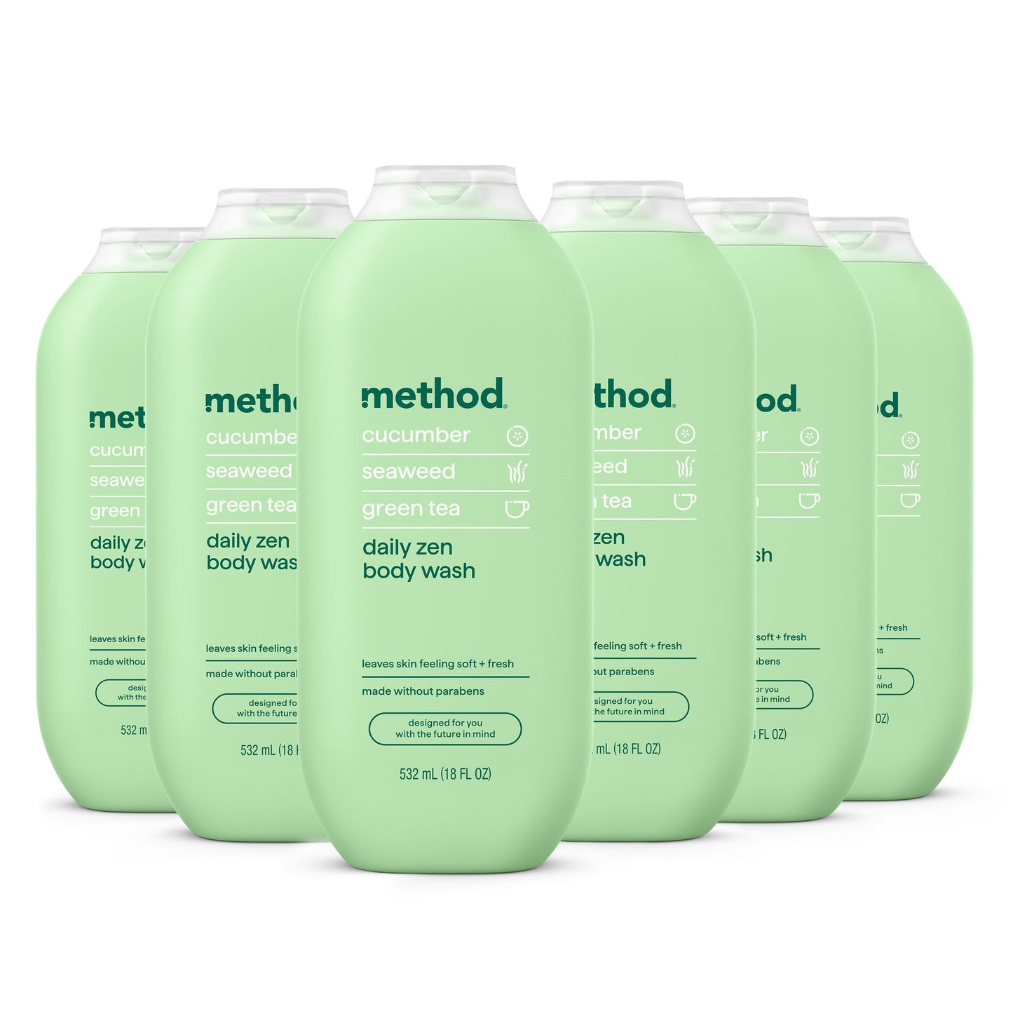 method Body Wash, Daily Zen - Leaves Skin Feeling Soft & Moisturized, Made Without Parabens, Notes of Cucumber, Seaweed & Green Tea, 18 fl oz - 6 pack Beauty and Personal Care Method Default Title