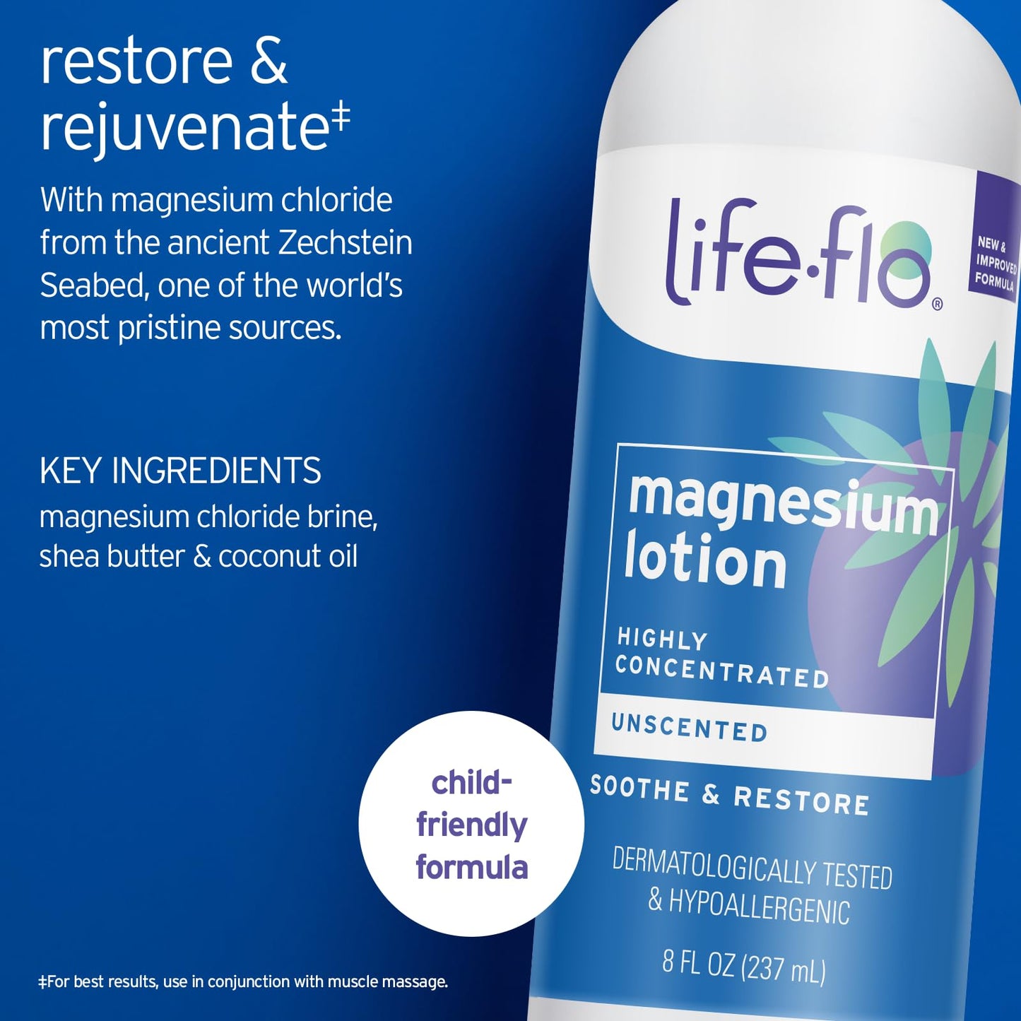LIFE-FLO Unscented Magnesium Lotion - Highly Concentrated Magnesium Lotion for Kids and Adults - Soothes Overworked Muscles, Joints When Massaged into