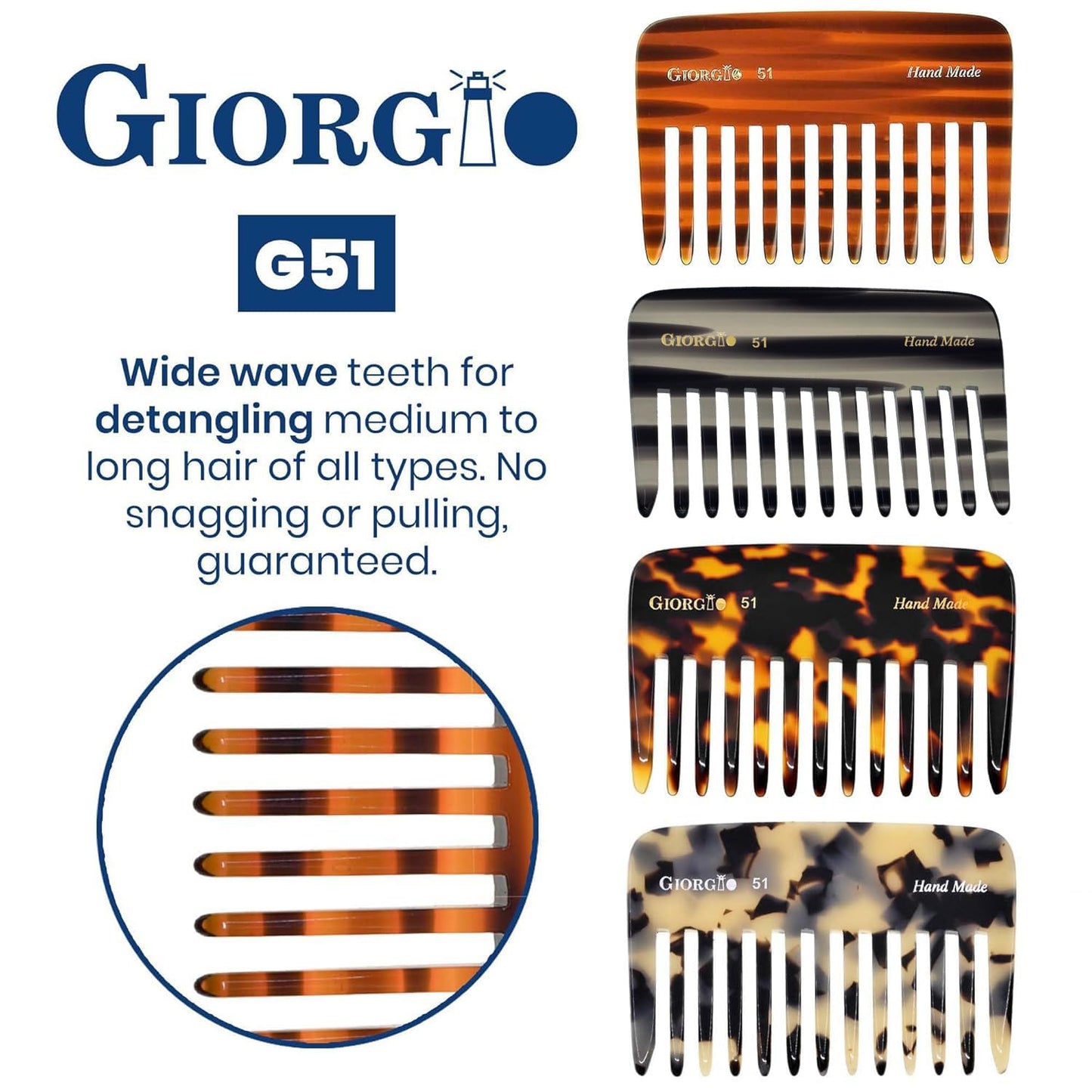 Giorgio G51 Graphite Wide Tooth detangling Combs for Women, Wide Teeth Pocket Comb for Thick Curly Wavy Hair. Great For Wet and Dry Everyday Hair