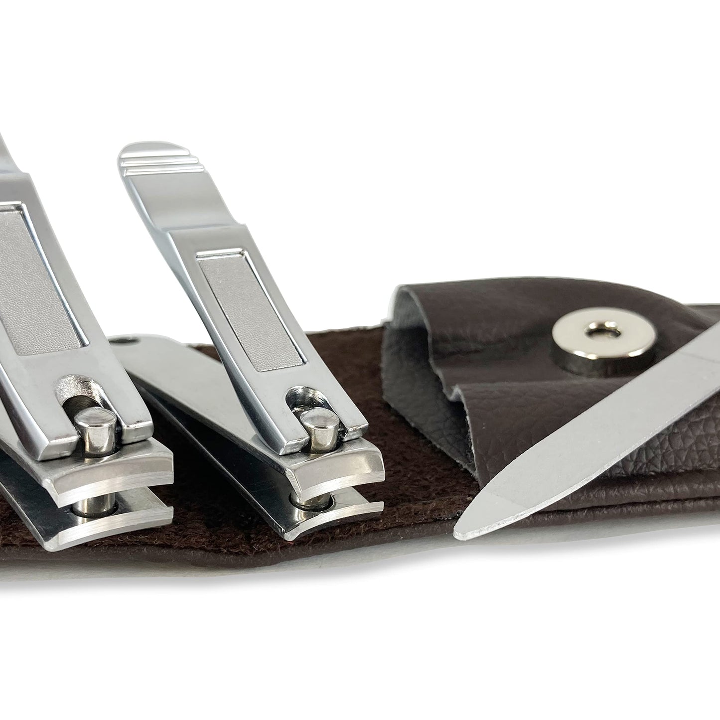Nail Clippers by Zizzili Basics - 3 Piece Nail Clipper Set - Stainless Steel Fingernail & Toenail Clippers with Nail File and Brown Travel Case - Best