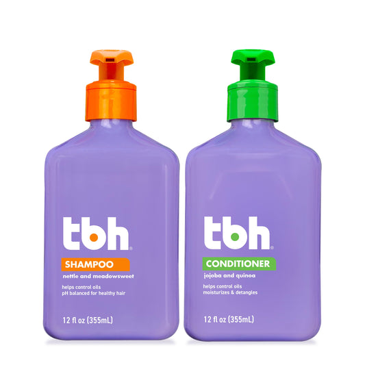 TBH Kids & Teen Shampoo and Conditioner Set - Sulfate & Paraben Free, Lightweight & Hydrating Hair Care for All Hair Types - 2-Pack, 12 oz Each