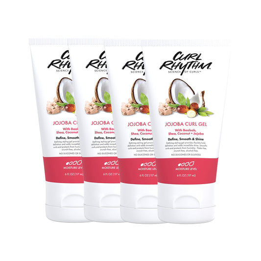 Curl Rhythm Jojoba Curl Gel - Defining Hair Gel for Bouncy, Nourished Waves - Curly Hair Styling Gel with Shea and Coconut - Sulfate Free - 4 pc