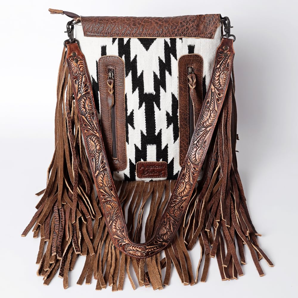 American Darling Messenger Saddle Blanket Fabric Genuine Leather Western Women Bag | Handbag Purse Crossbody for Cute