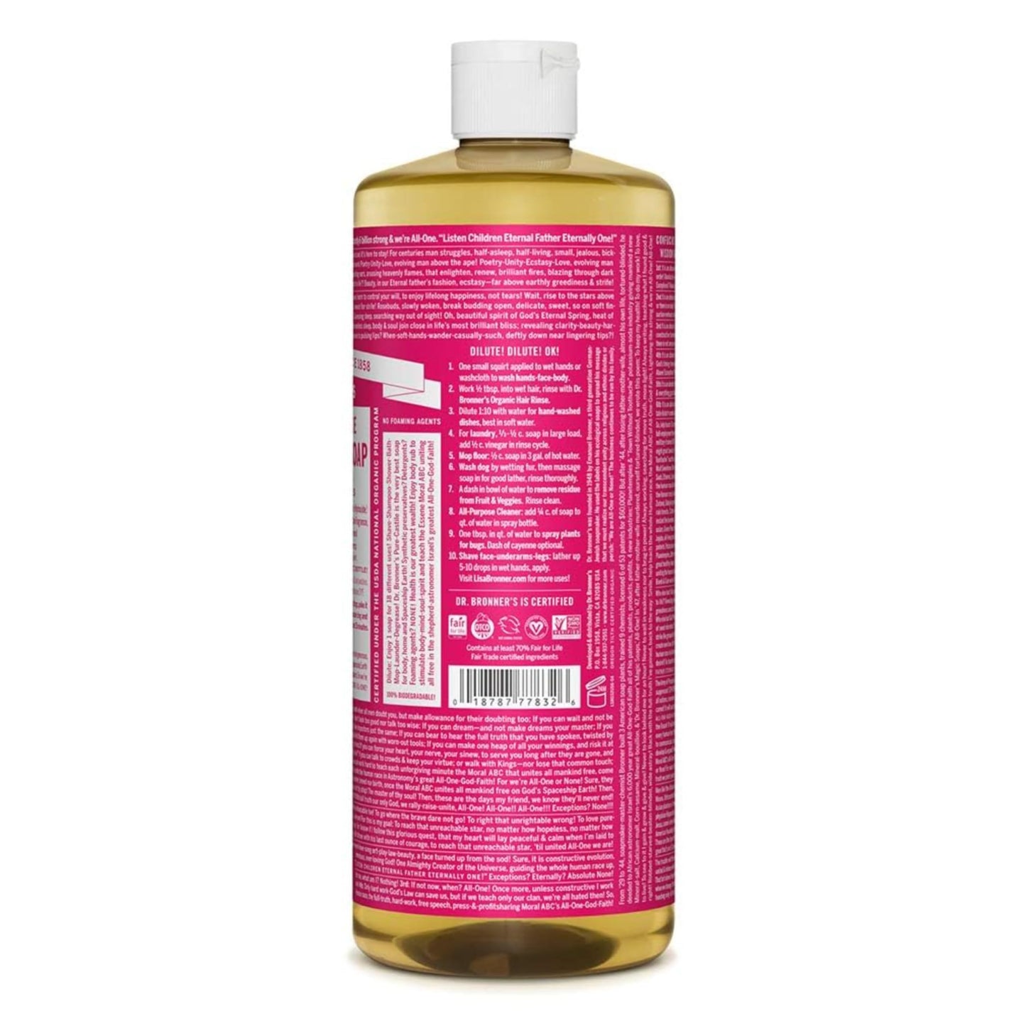 Dr. Bronner's Magic Soaps 18-In-1 Hemp Rose Pure Castille Soap, 32-Ounce Bottles