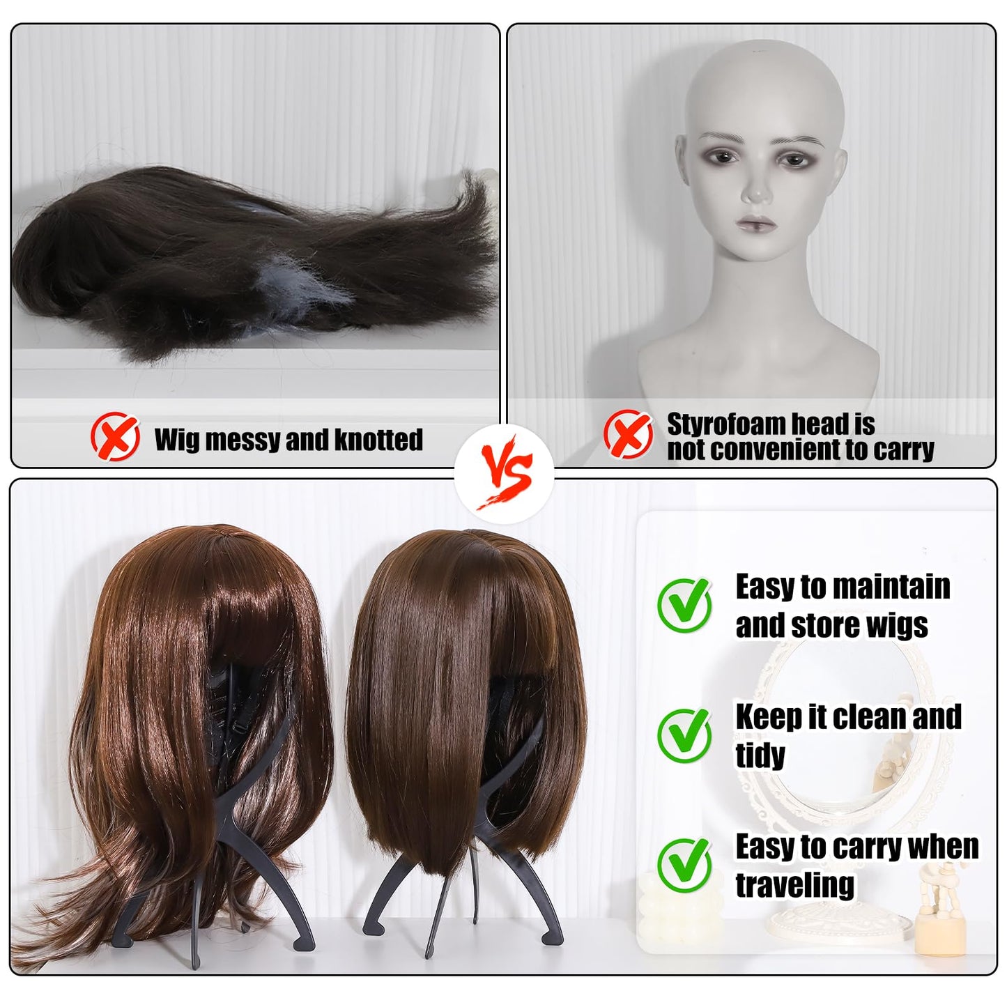 obeoby Wig Stand, Portable Wig Holder Wig Head Stand for All Wigs Travel Wig (black (6 pack)) Beauty and Personal Care obeoby