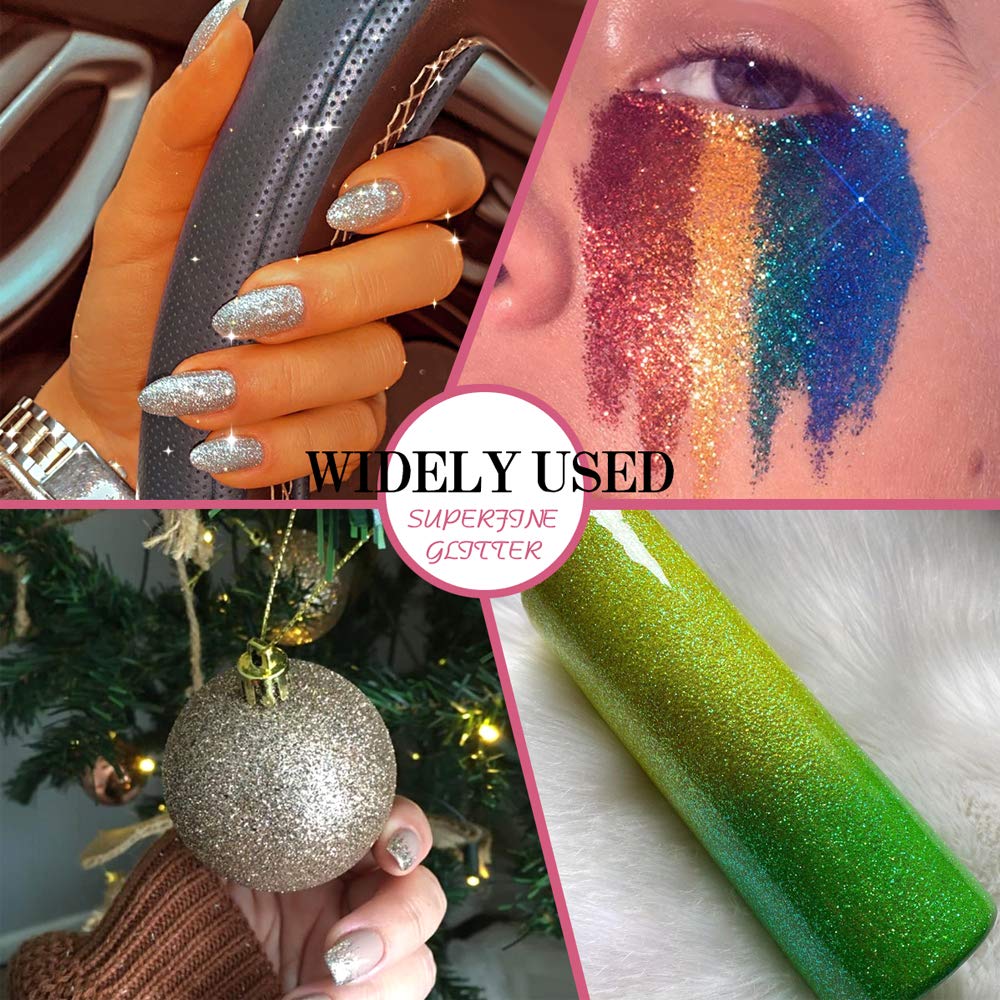 Extra Fine Glitter, Set of 36 Colors Nail Arts Cosmetic, Resin Crafts Loose Glitter Powder Shaker for Face Body Hair Eye Lip Gloss Makeup, Slime