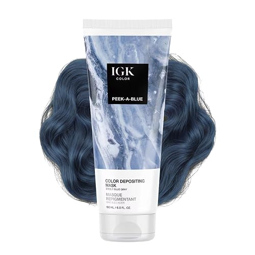 IGK Color Depositing Mask PEEK-A-BLUE - Steely Blue Gray | Conditioning + Hydrate + Shine | Vegan + Cruelty Free | 6 Oz