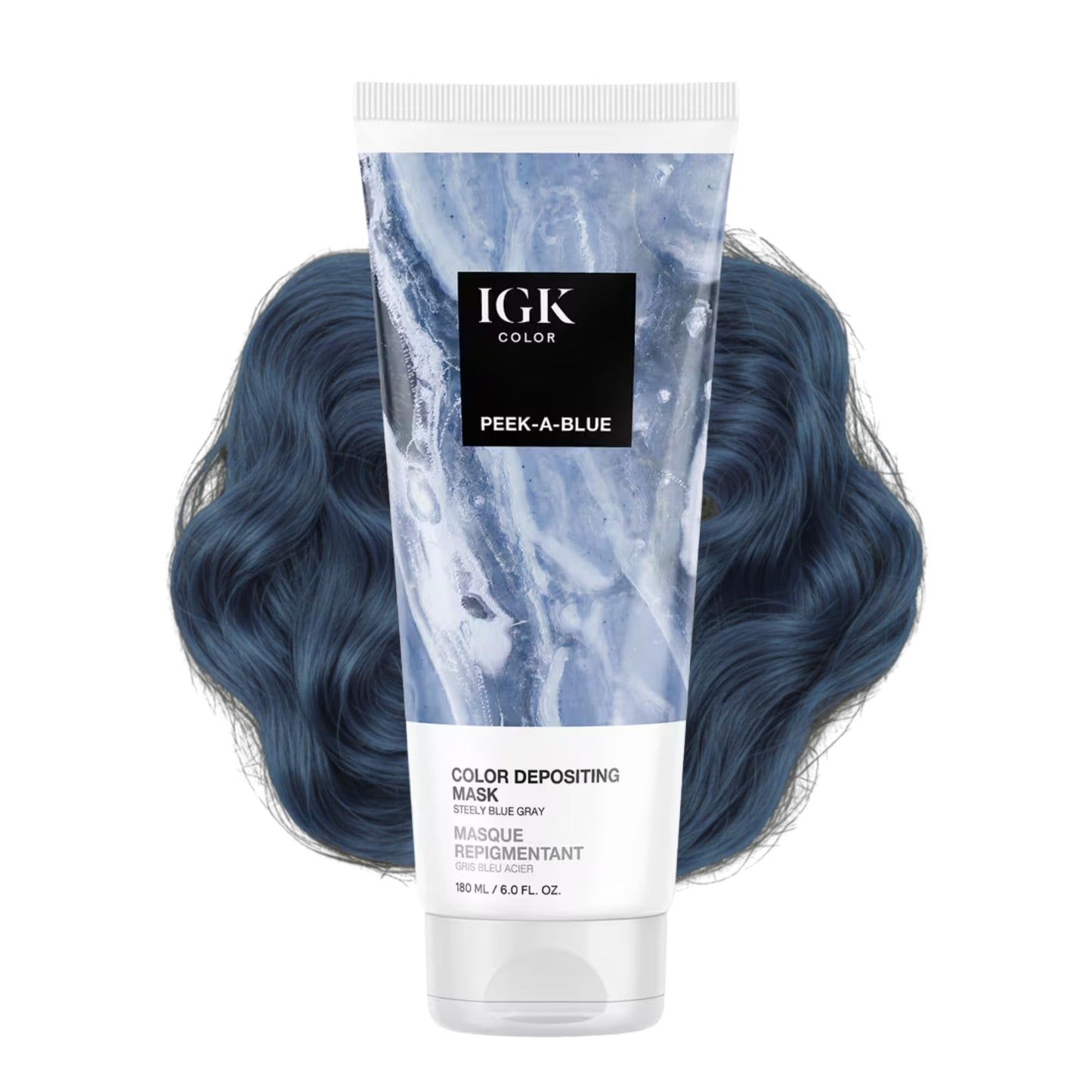 IGK Color Depositing Mask PEEK-A-BLUE - Steely Blue Gray | Conditioning + Hydrate + Shine | Vegan + Cruelty Free | 6 Oz