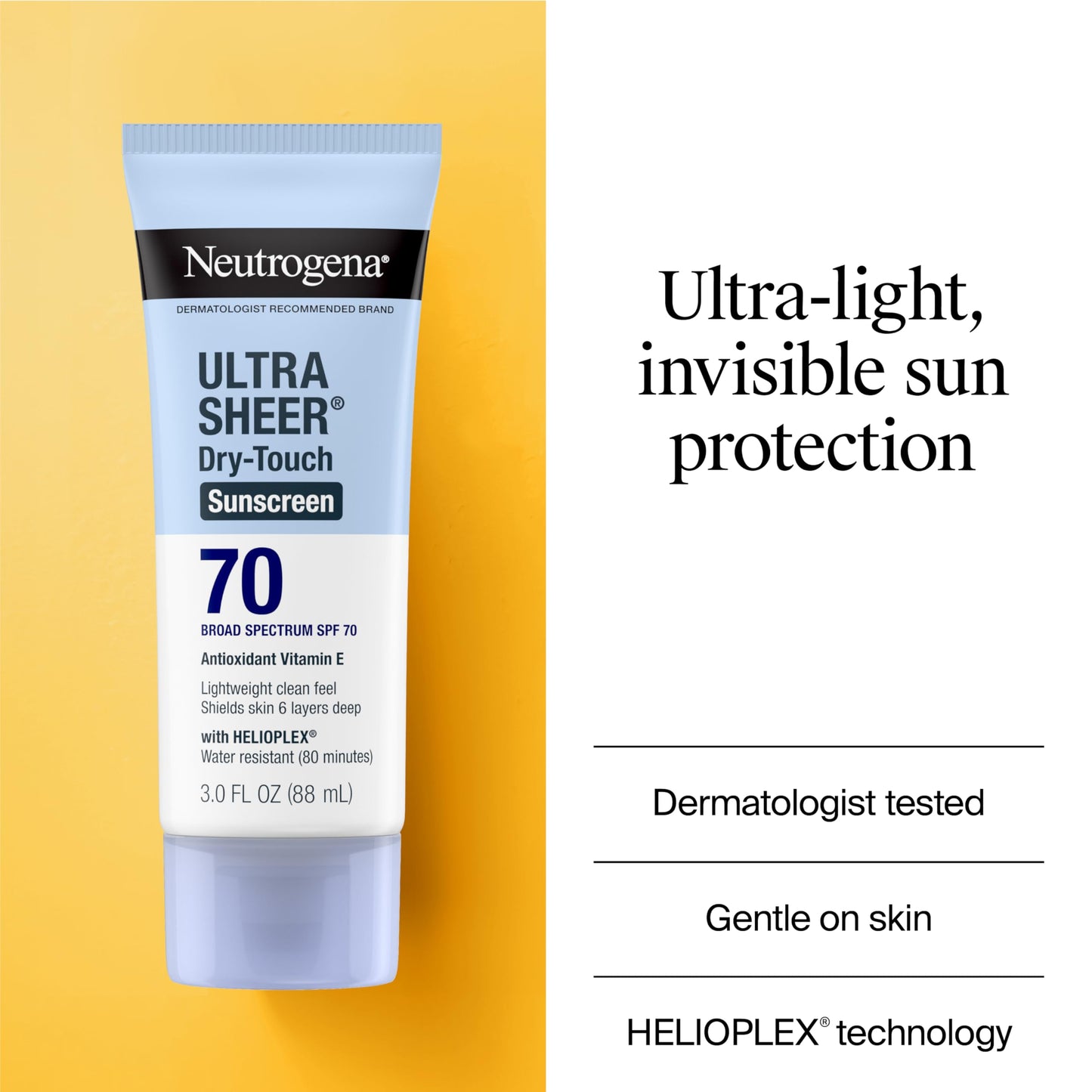 Neutrogena Ultra Sheer Dry-Touch Sunscreen For Face & Body, SPF 70 Broad Spectrum UVA/UVB Protection, Lightweight Water Resistant & Non-Greasy, Travel