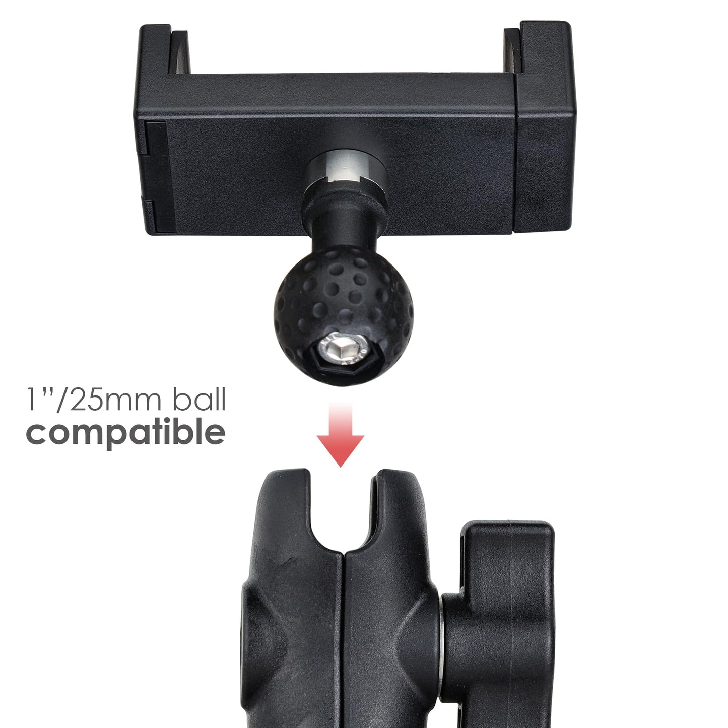 POWRIG 1-Inch Ball Mount with 2.3"- 3.5" Width Phone Holder Combatible for RAM Mount, B Size Double Socket Arm