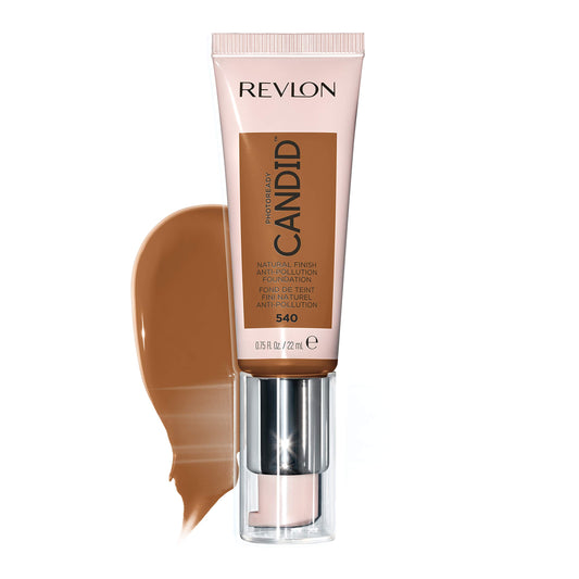 Revlon PhotoReady Candid Natural Finish Foundation, with Anti-Pollution, Antioxidant, Anti-Blue Light Ingredients, 540 Walnut, 0.75 fl. oz.