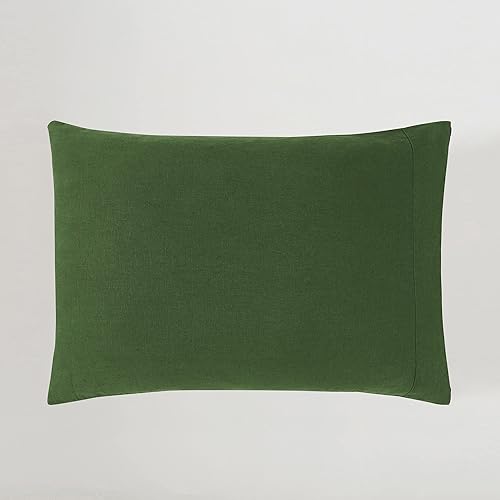 SIJO Premium Stone Washed 100% French Linen Pillowcases, 2-Pack, Small Batch Sourced from Normandy, Breathable and Durable (Forest, Queen)