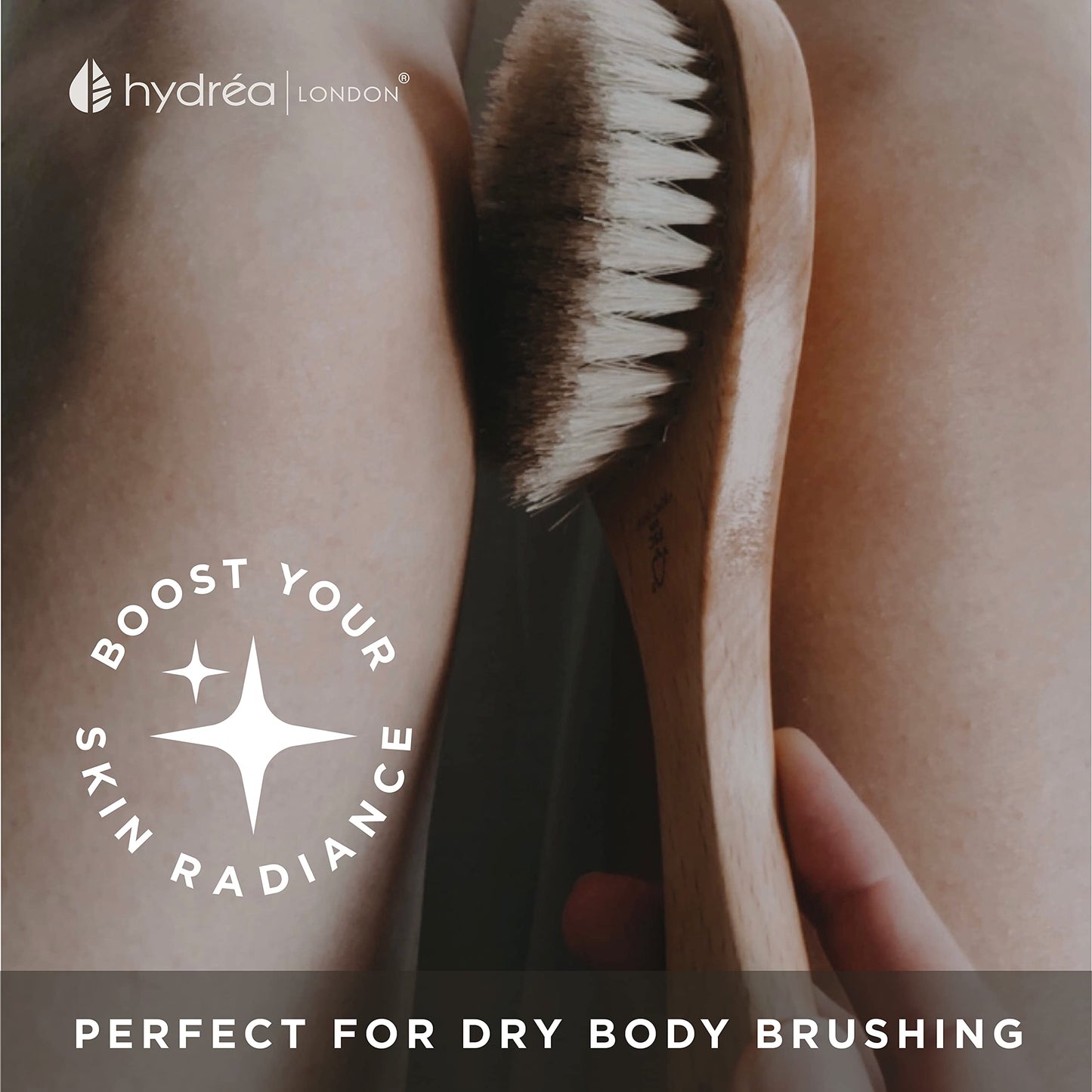 Hydrea London Dry Body Brush -Short Handle Premium Exfoliating Dry Skin Brush with Natural Bristle, FSC® Certified Beechwood.