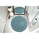 Saffron Fabs Bath Rug 100% Soft Cotton 36 Inch Round, Reversible-Different Pattern On Both Sides, Solid Arctic Blue Color, Hand Knitted Crochet Lace…