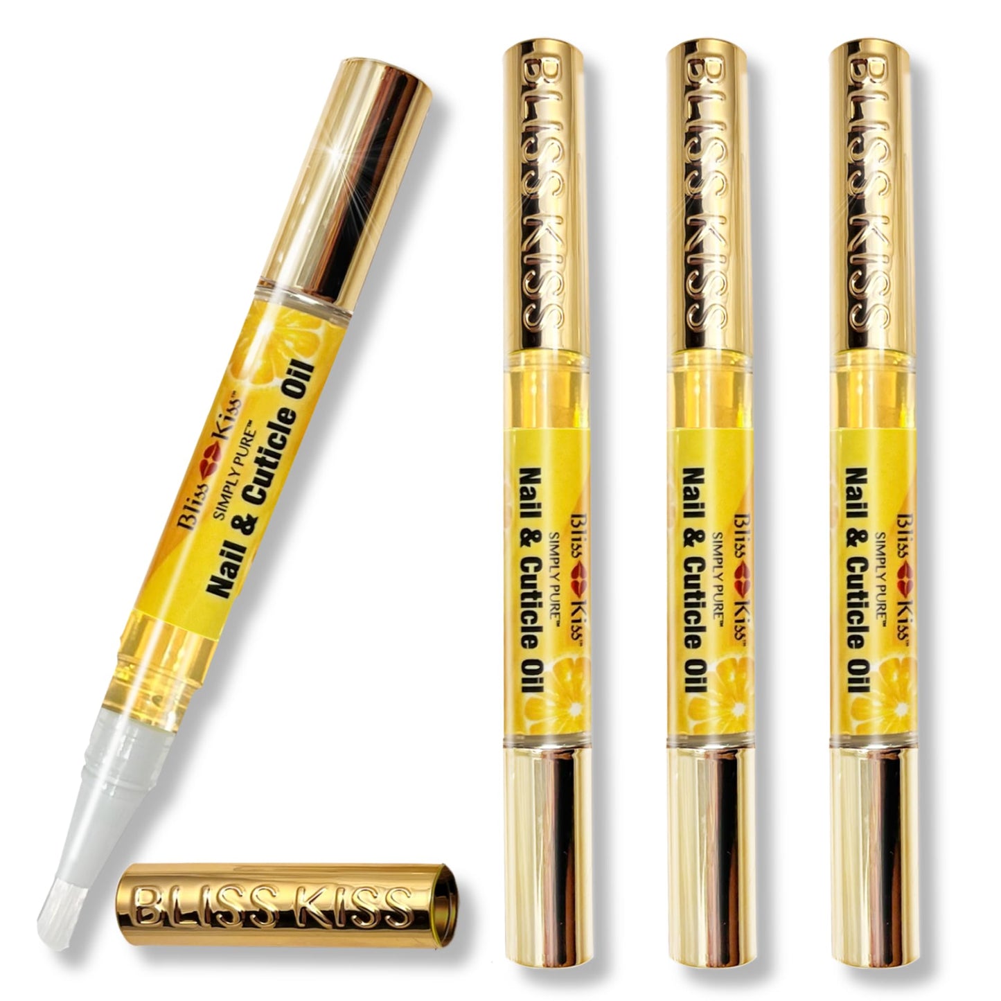 Bliss Kiss | Crisp Fragrance 4 Nail Oil Cuticle Pens w/Vitamin E & Jojoba?Nail Strengthener Nail Growth Treatment for Brittle Peeling Breaking Thin