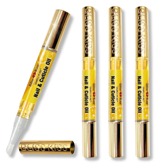 Bliss Kiss | Crisp Fragrance 4 Nail Oil Cuticle Pens w/Vitamin E & Jojoba?Nail Strengthener Nail Growth Treatment for Brittle Peeling Breaking Thin