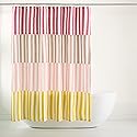 TOWN & COUNTRY PLAY Adeline Offset Stripe Cotton-Rich Breathable Fabric Shower Curtain with Anti-Rust Grommets, Pink/Beige/Yellow, 70"x72"