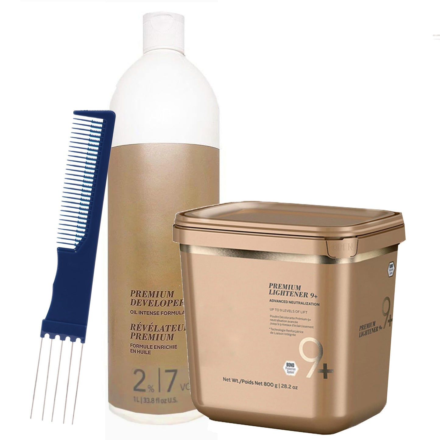 BlondeMe Lightener and Developer | Premium Bleach 800 grams, Developer 2% / 7 Vol 1 Liter and Dual Purpose Comb (Bundle) Beauty & Personal Care M Hair Designs
