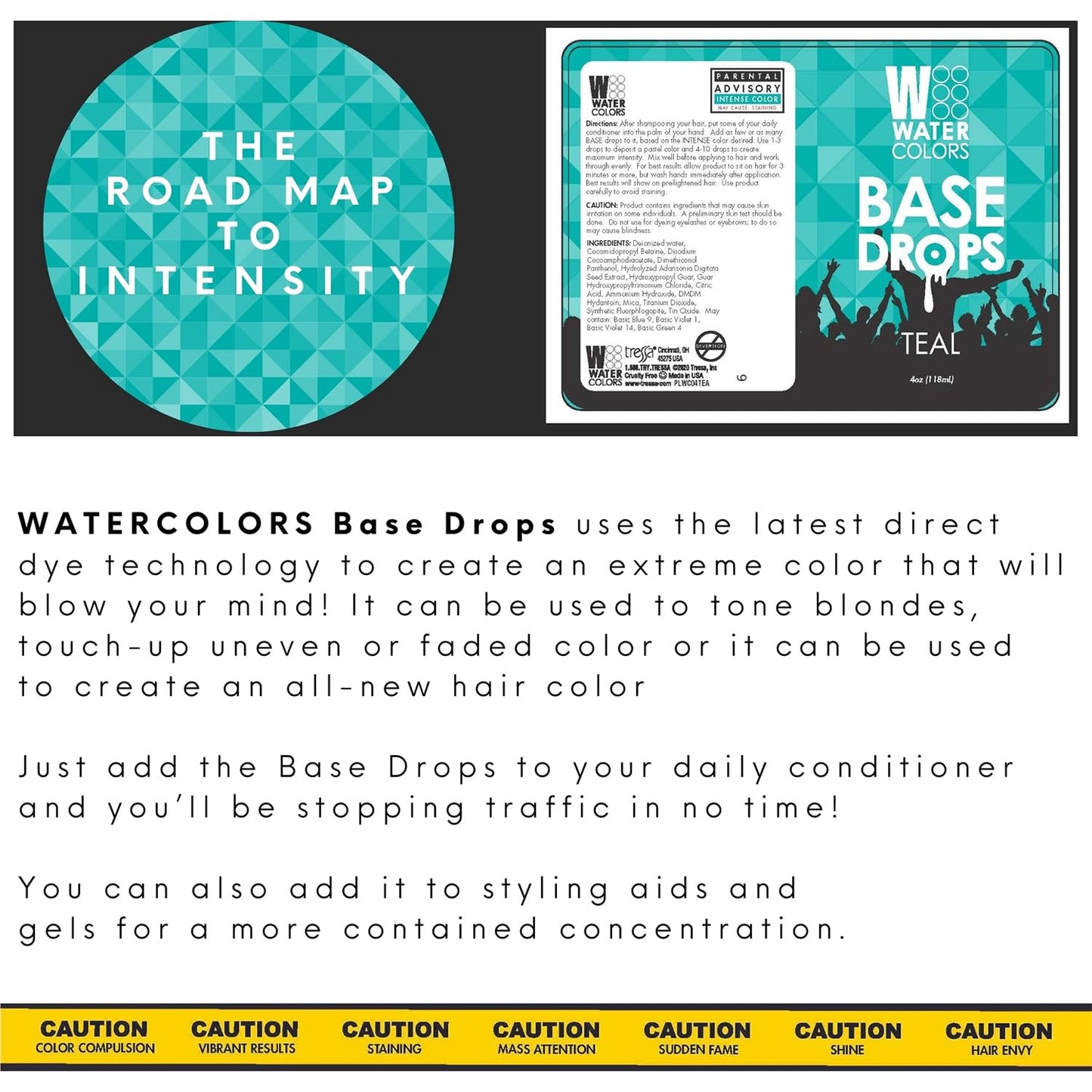 Watercolors Base Drops, Temporary Hair Dye Color Booster, Cruelty-Free, 4 oz - TEAL
