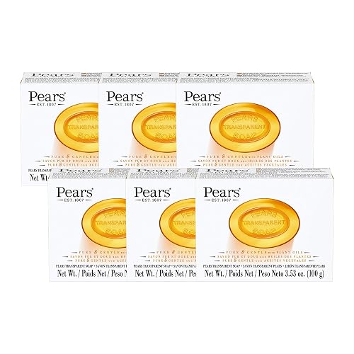 Pears Pure and Gentle with Glycerin and Natural Oils - Transparent Soap Bar for Radiant Skin - Bar Soap for Women and Men - Amber - 6 pc
