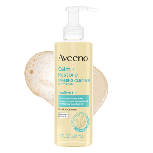 Aveeno Calm + Restore Foaming Cleanser, Daily Face Wash for Sensitive Skin, Gentle Foaming Cleanser Removes Makeup with Soothing Oat, Feverfew Beauty and Personal Care Aveeno Default Title
