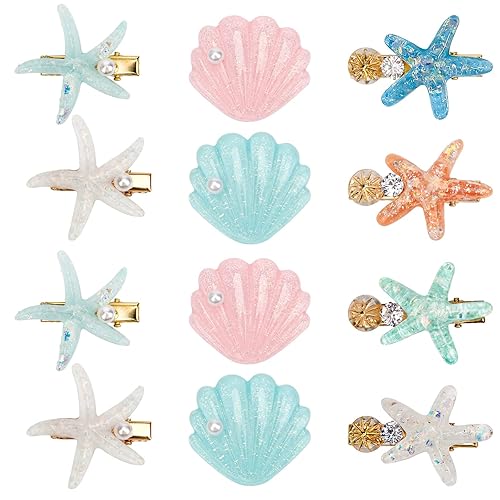 12 Pieces Shell Pearl Starfish Hair Clip Set, Catcan Seashell Hair Clips Starfish Alligator Clips for Women Headwear Styling Tools Accessories