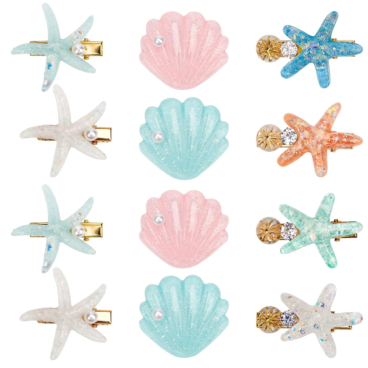 12 Pieces Shell Pearl Starfish Hair Clip Set, Catcan Seashell Hair Clips Starfish Alligator Clips for Women Headwear Styling Tools Accessories
