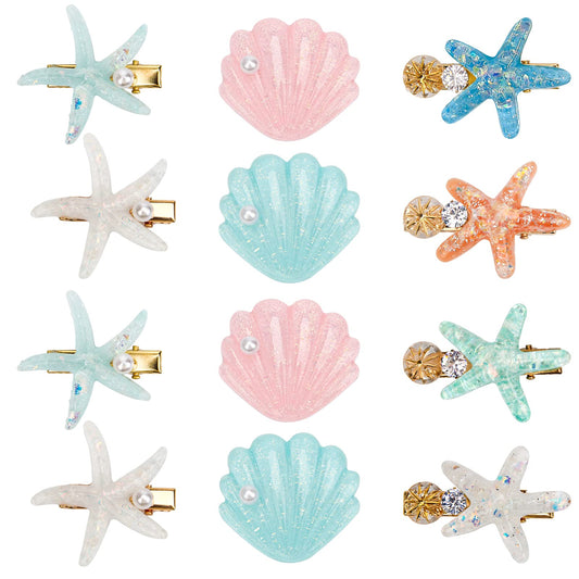 12 Pieces Shell Pearl Starfish Hair Clip Set, Catcan Seashell Hair Clips Starfish Alligator Clips for Women Headwear Styling Tools Accessories