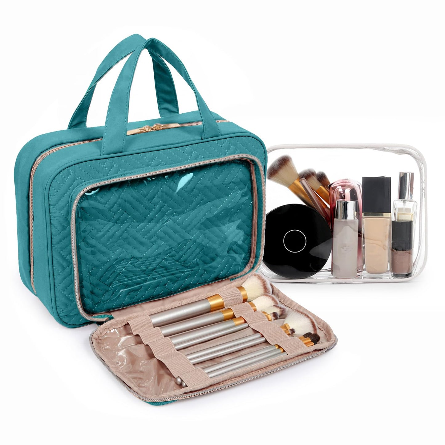 BAGSMART Toiletry Bag Hanging Travel Makeup Organizer with TSA Approved Transparent Cosmetic Bag Makeup Bag for Full Sized Toiletries, Large-Blue Beauty and Personal Care BAGSMART