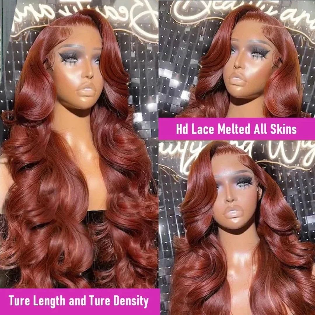 Uveous 13x6 Reddish Brown Lace Front Wigs Human Hair Body Wave Reddish Brown 13x6 HD Lace Frontal Wig for Women 180% Density Glueless Wigs Human Hair Beauty and Personal Care Uveous