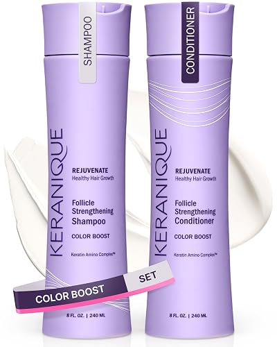 Keranique Rejuvenate Color Boost Shampoo & Conditioner for Color-Treated Hair, Thinning Hair - Sulfate & Paraben Free with UV Protection - Helps