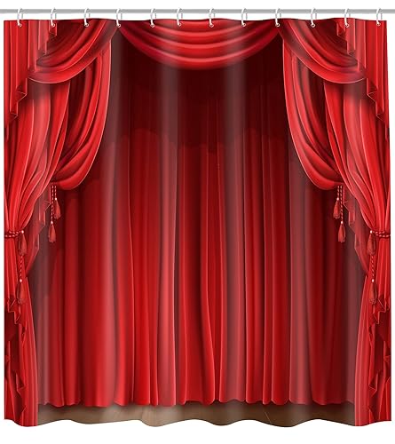 GETTOGET Theatre Shower Curtain, Show Stage Curtains Red Curtains Classic Antique Background, Waterproof Polyester Curtain Festival Gift, 72x72 in