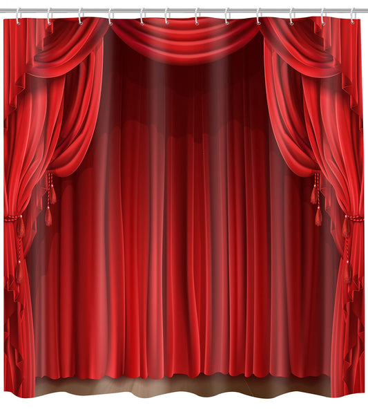 GETTOGET Theatre Shower Curtain, Show Stage Curtains Red Curtains Classic Antique Background, Waterproof Polyester Curtain Festival Gift, 72x72 in