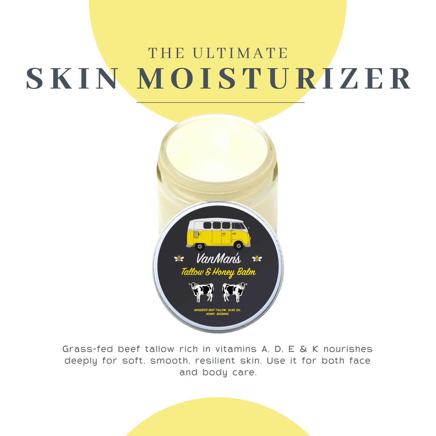 Vanman's Tallow and Honey Balm With No Added Scent - Face Moisturizer with Grass-Fed/Finished Beef Tallow for Skin, Organic Raw Honey and Beeswax Beauty and Personal Care The VanMan Company