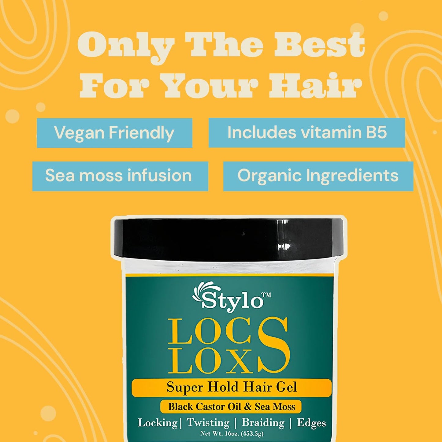 J. AMILA Stylo Locs Gel 16oz - High Hold Braiding & Retwisting Gel for Locs, Dreads & Edges - Infused with Castor Oil & Sea Moss for Strong Hold