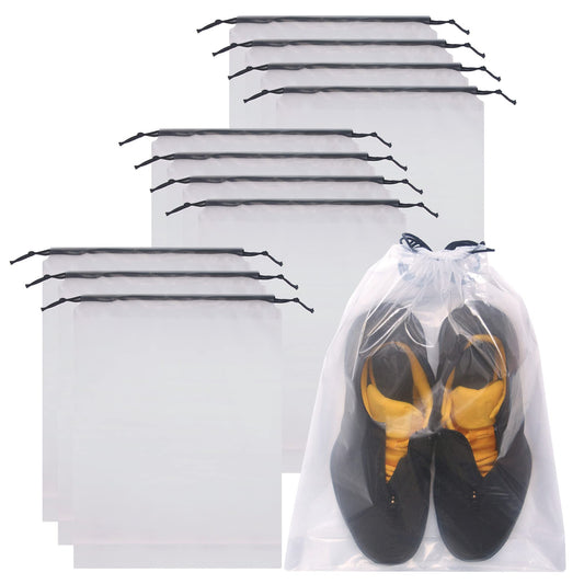 Set of 12 Large Transparent Shoe Bags – Clear Travel Storage Organizers with Drawstring for Men & Women