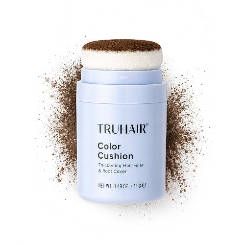 TRUHAIR Color Cushion Thickening Hair Filler & Root Cover Up Powder - Oil Absorbing Hair Fibers for Thinning Hair - Instant Volume, Gray Coverage